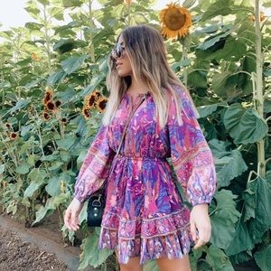 Boho Purple Wisteria Long Sleeve Ruffled Dress